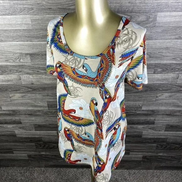 LULAROE Round Neck Short Sleeve White Bird Print T-Shirt Women's Size XL - Picture 9 of 10
